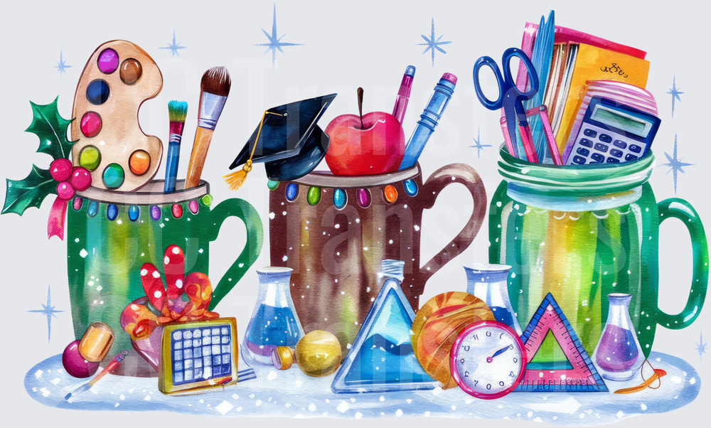 Watercolor Teacher Christmas Mugs Art Supplies Holiday (DTF)