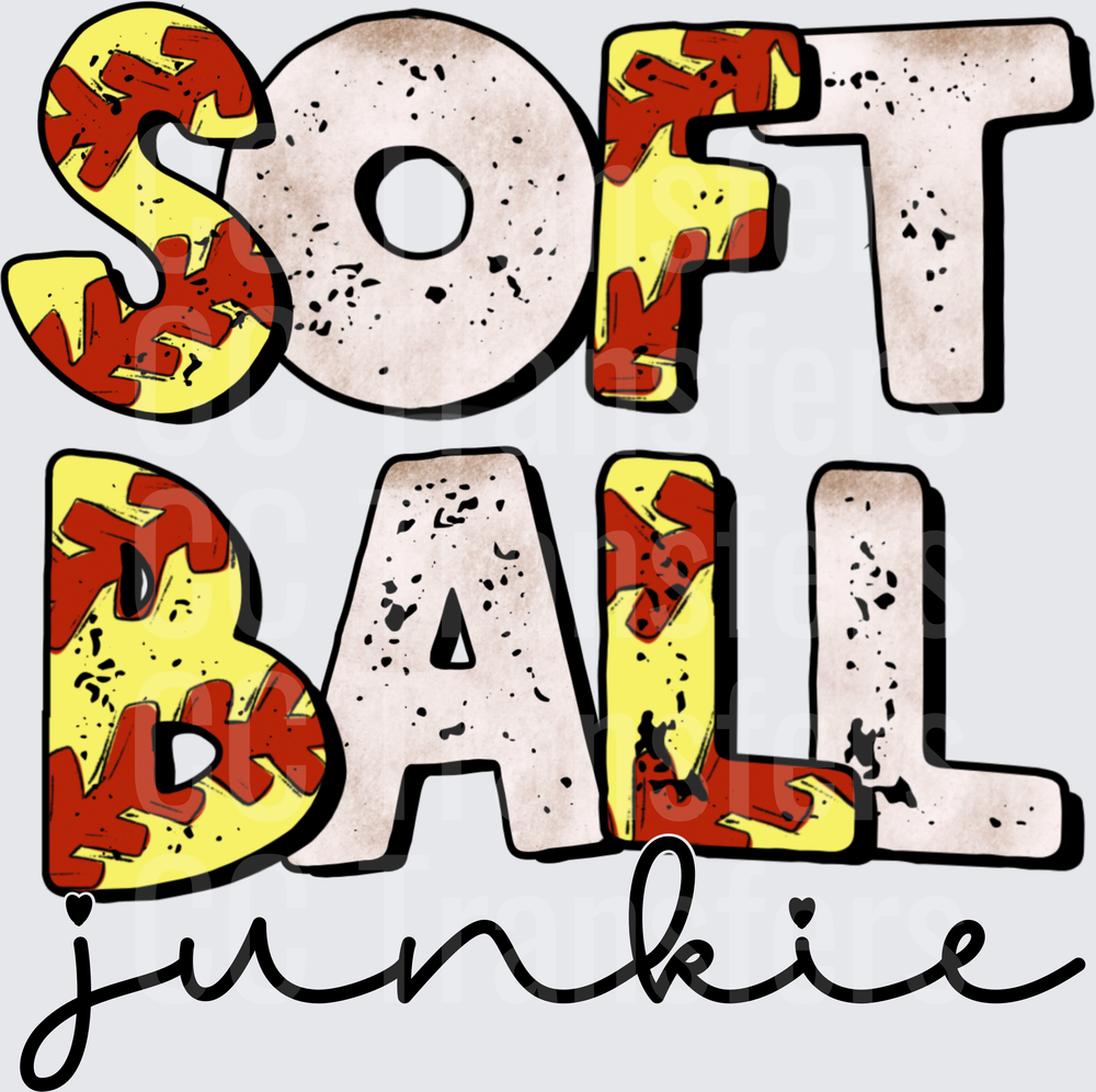 Softball Junkie Distressed Letter Typography Design (DTF)