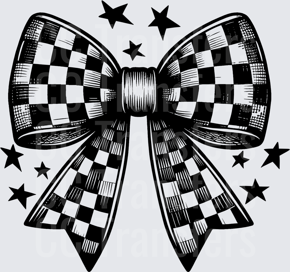 Black White Checkered Bow with Stars (DTF)