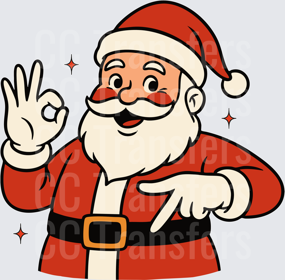 Jolly Santa OK Hand Gesture Pointing Wink Retro (DTF)