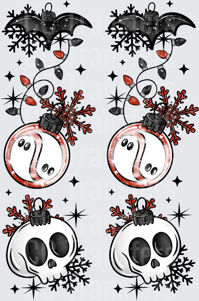 Gothic Christmas Skull Ornament Ghost Bat Holiday (DTF)