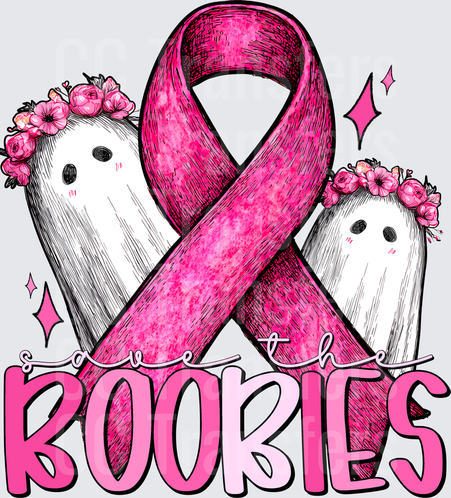 Save The Boo-bies Halloween Ghosts Pink Ribbon (DTF)