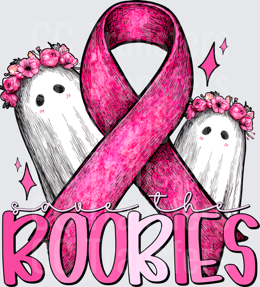 Save The Boo-bies Halloween Ghosts Pink Ribbon (DTF)
