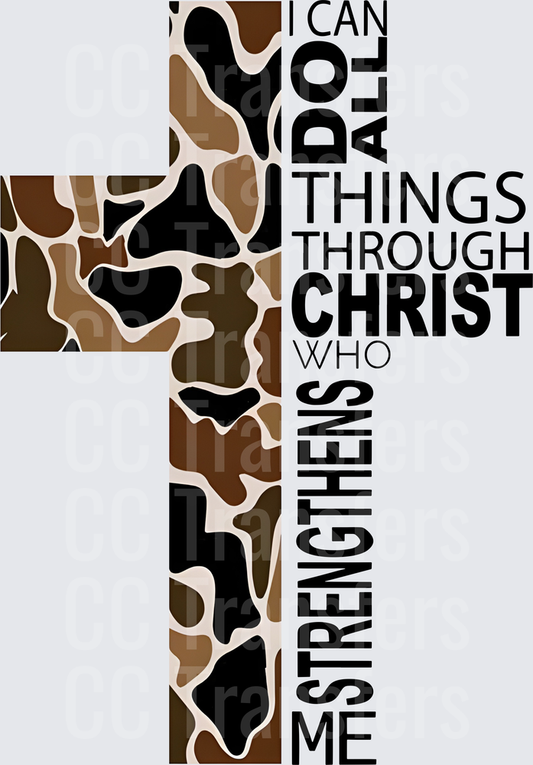 Giraffe Print Cross I Can Do All Things Through Christ DTF