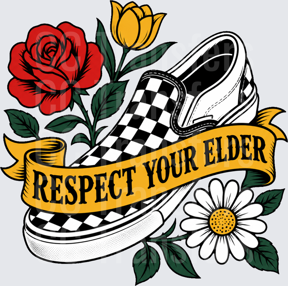 Respect Your Elder Checkered Sneaker Floral Banner (DTF)