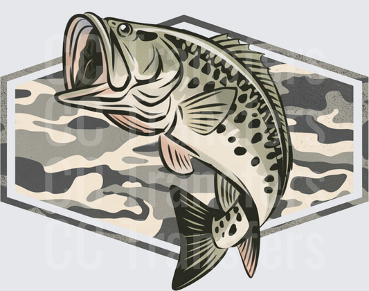 Jumping Largemouth Bass Camo Hexagon Badge (DTF)