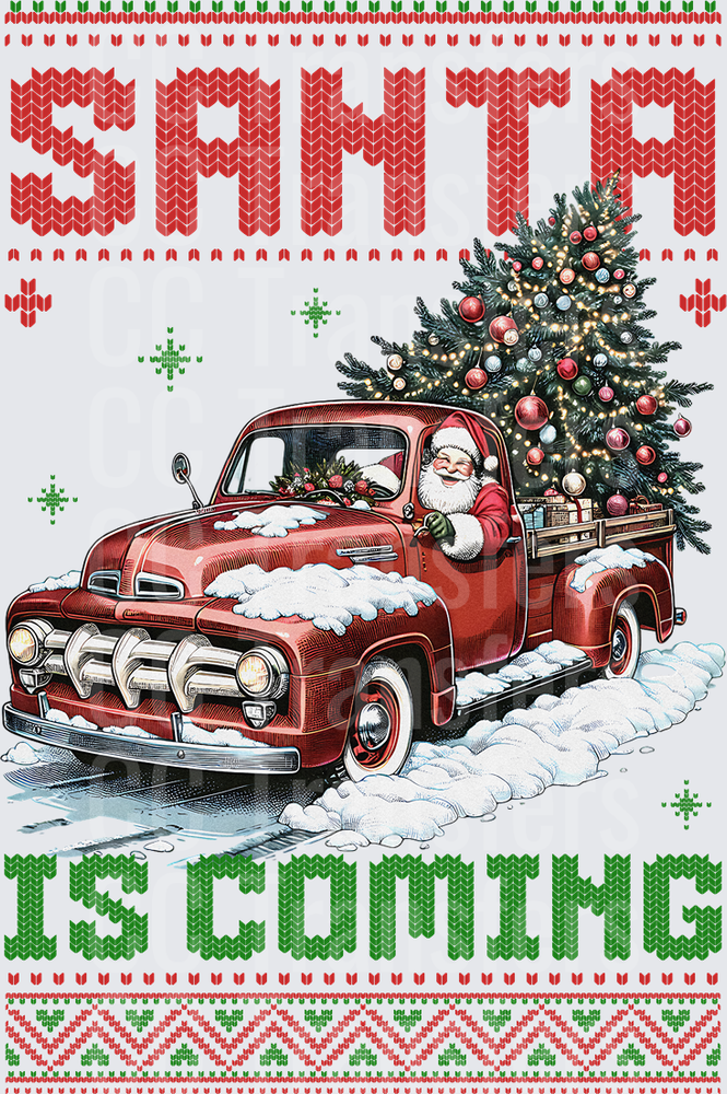 Santa Is Coming Ugly Sweater Vintage Red Truck Snow (DTF)