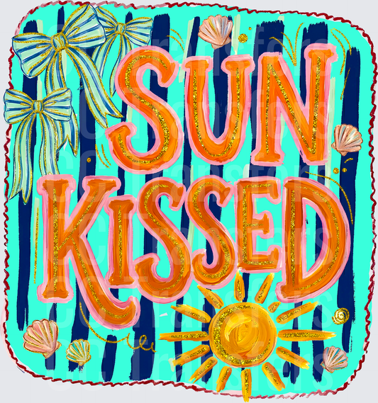 Sun Kissed Gold Glitter Summer Beach Bow Seashell Design (DTF)