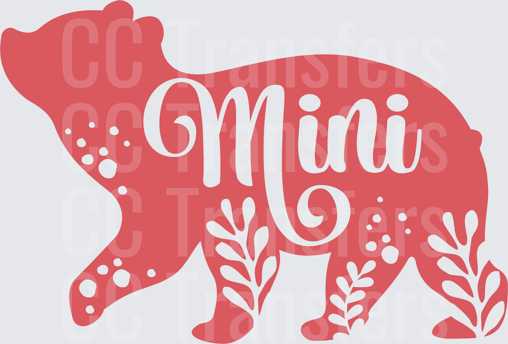 Mini Bear Cub Silhouette Floral Script Design (DTF)