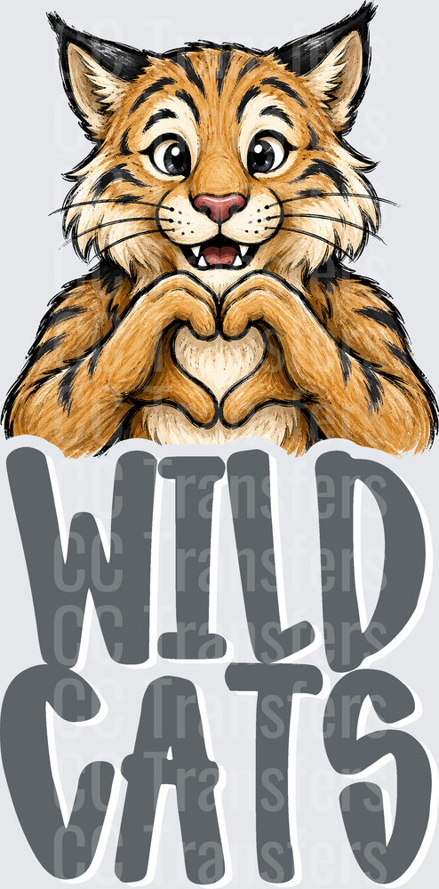 Cute Wildcat Making Heart Hand Gesture Wildcats (DTF)