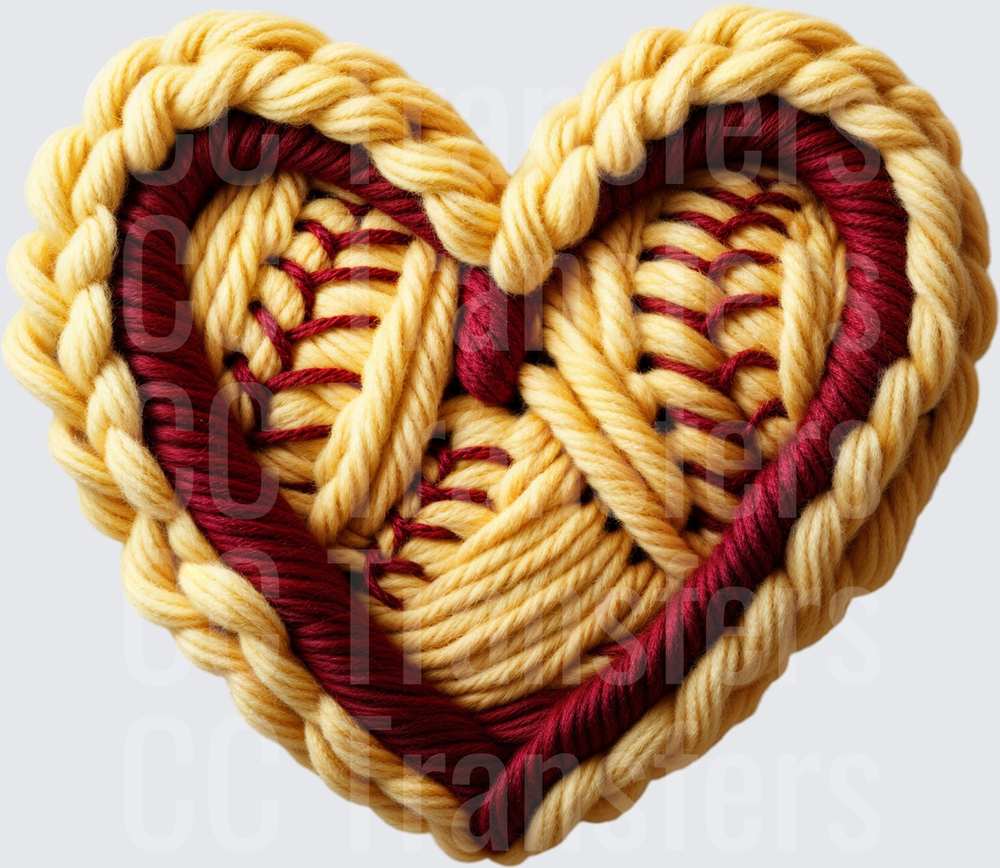 Yarn Knit Heart Gold Red Cozy Woven Love Design (DTF)