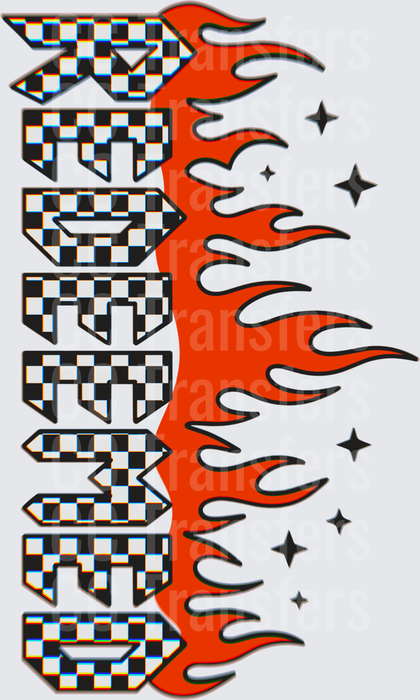Redeemed Checkered Vertical Text With Red Flames (DTF)