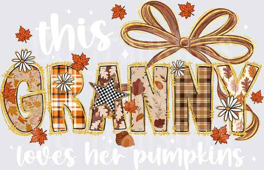 Granny Fall Plaid Floral Bow Autumn Leaves Letter Design (DTF)