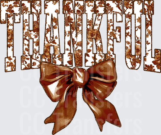 Thankful Floral Letters with Brown Satin Bow (DTF)
