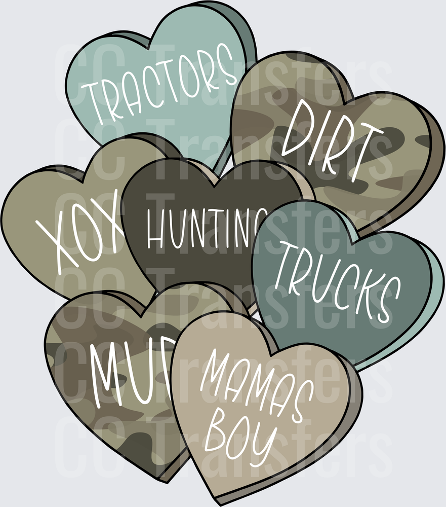 Camo Conversation Hearts Tractors Trucks Mamas Boy (DTF)