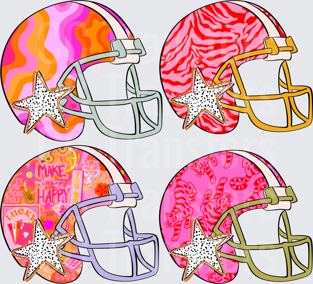 Groovy Patterned Football Helmets with Dalmatian Stars (DTF)