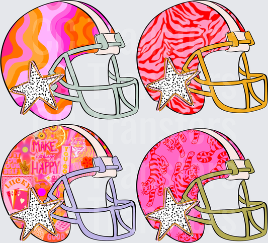 Groovy Patterned Football Helmets with Dalmatian Stars (DTF)