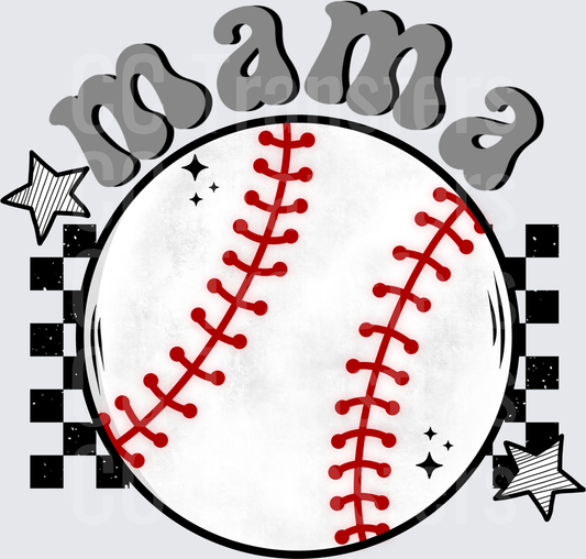 Mama Baseball Retro Checkered Stars Groovy Font (DTF)