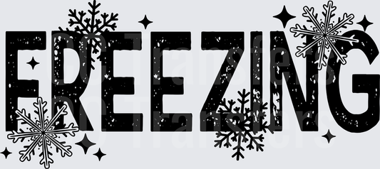 Freezing Bold Text Snowflakes Winter Distressed Design (DTF)
