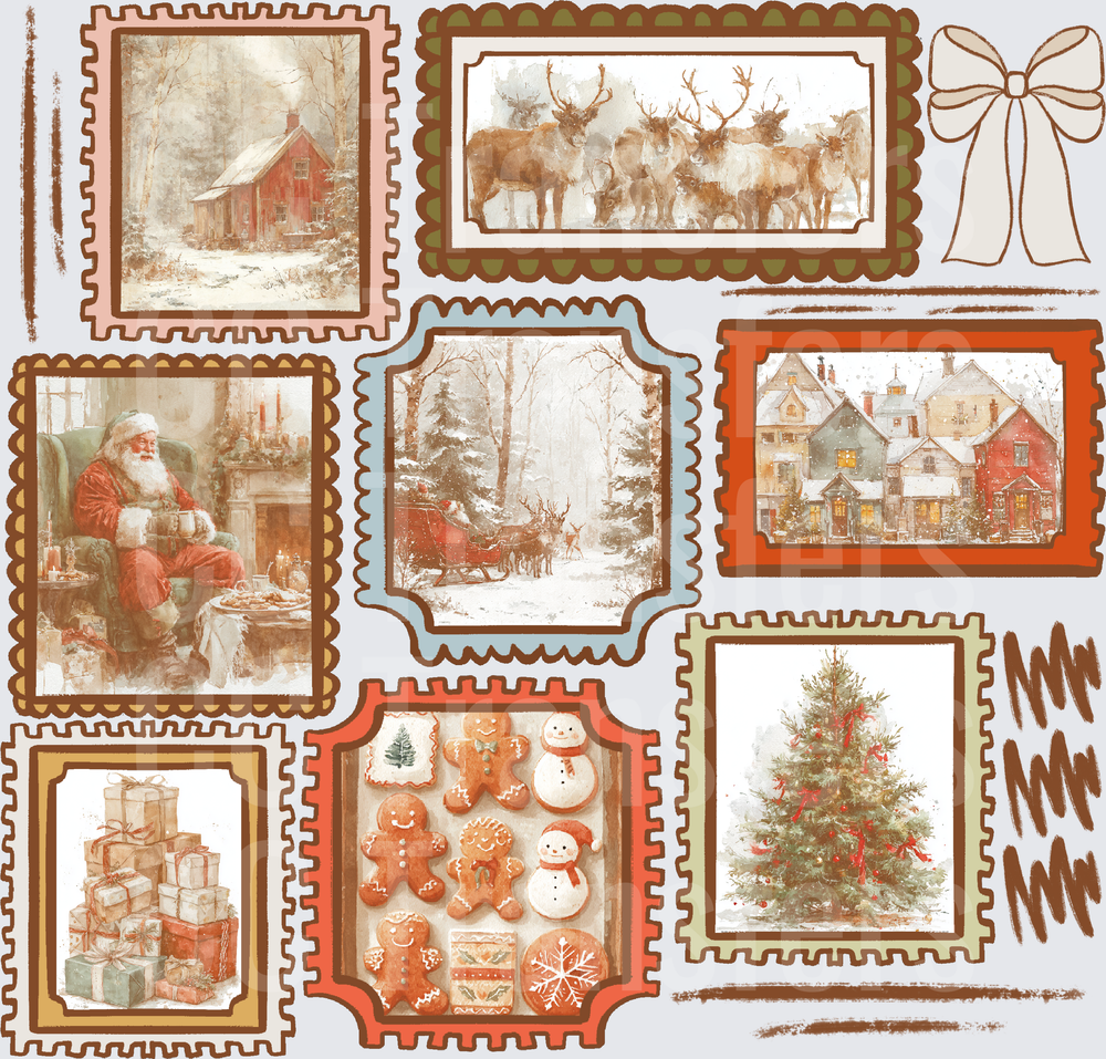 Vintage Christmas Postage Stamp Collection Bundle (DTF)