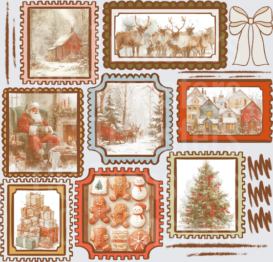 Vintage Christmas Postage Stamp Collection Bundle (DTF)