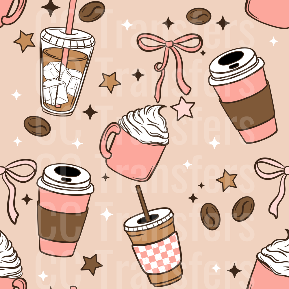 Coquette Pink Coffee Lover Seamless Pattern (DTF)