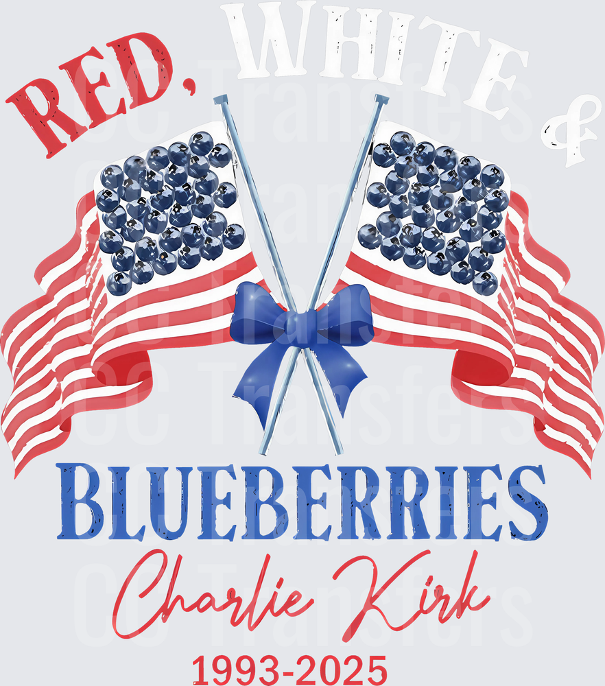 Red White and Blueberries Patriotic Crossed Flags Blue Bow (DTF)