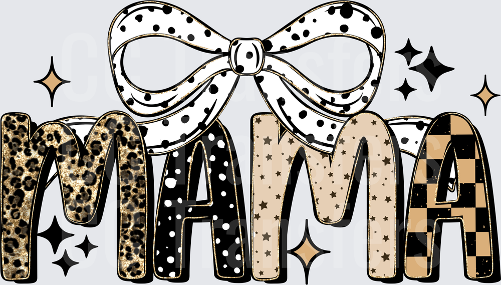 Mama Mixed Pattern Letters Polka Dot Bow Sparkles (DTF)