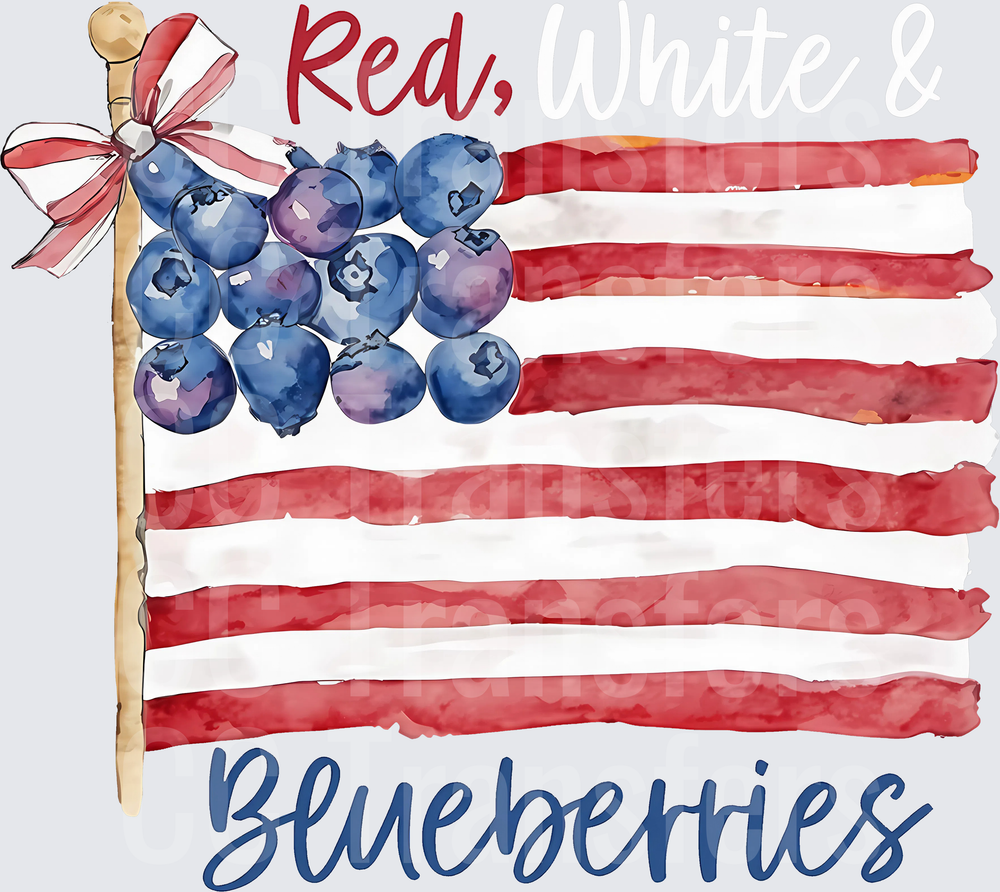 Red White & Blueberries Watercolor American Flag (DTF)