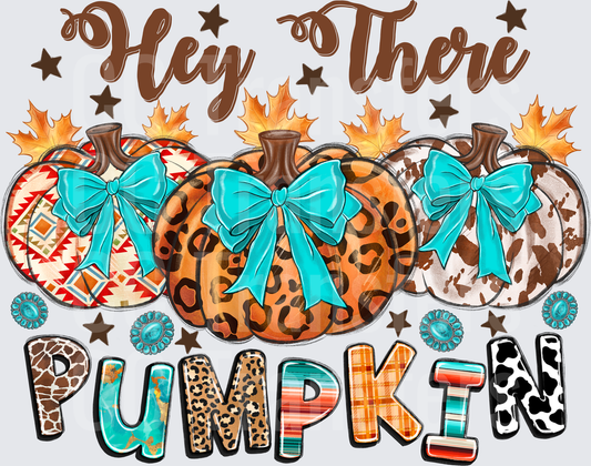 Hey There Pumpkin Western Fall Pumpkins with Teal Bows (DTF)