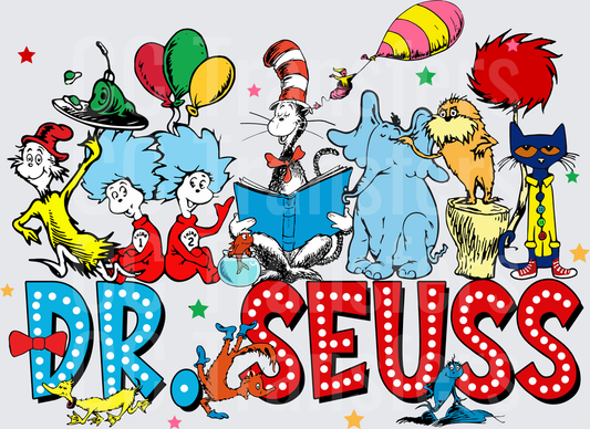 Whimsical Children's Book Characters Colorful Group Scene (DTF)