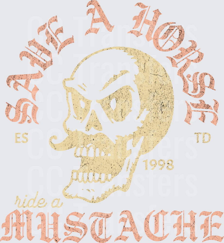 Save A Horse Ride A Mustache Skull Vintage Graphic (DTF)