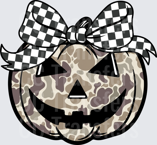 Camo Jack-O-Lantern with Checkered Bow (DTF)