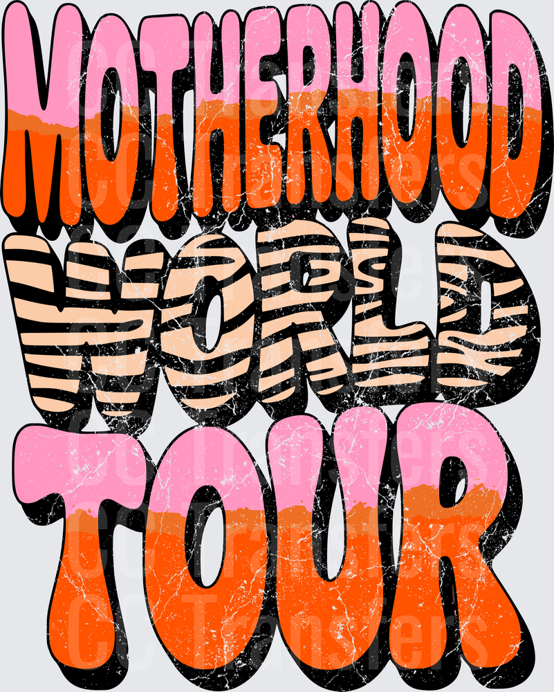 Motherhood World Tour Retro Groovy Distressed Text (DTF)