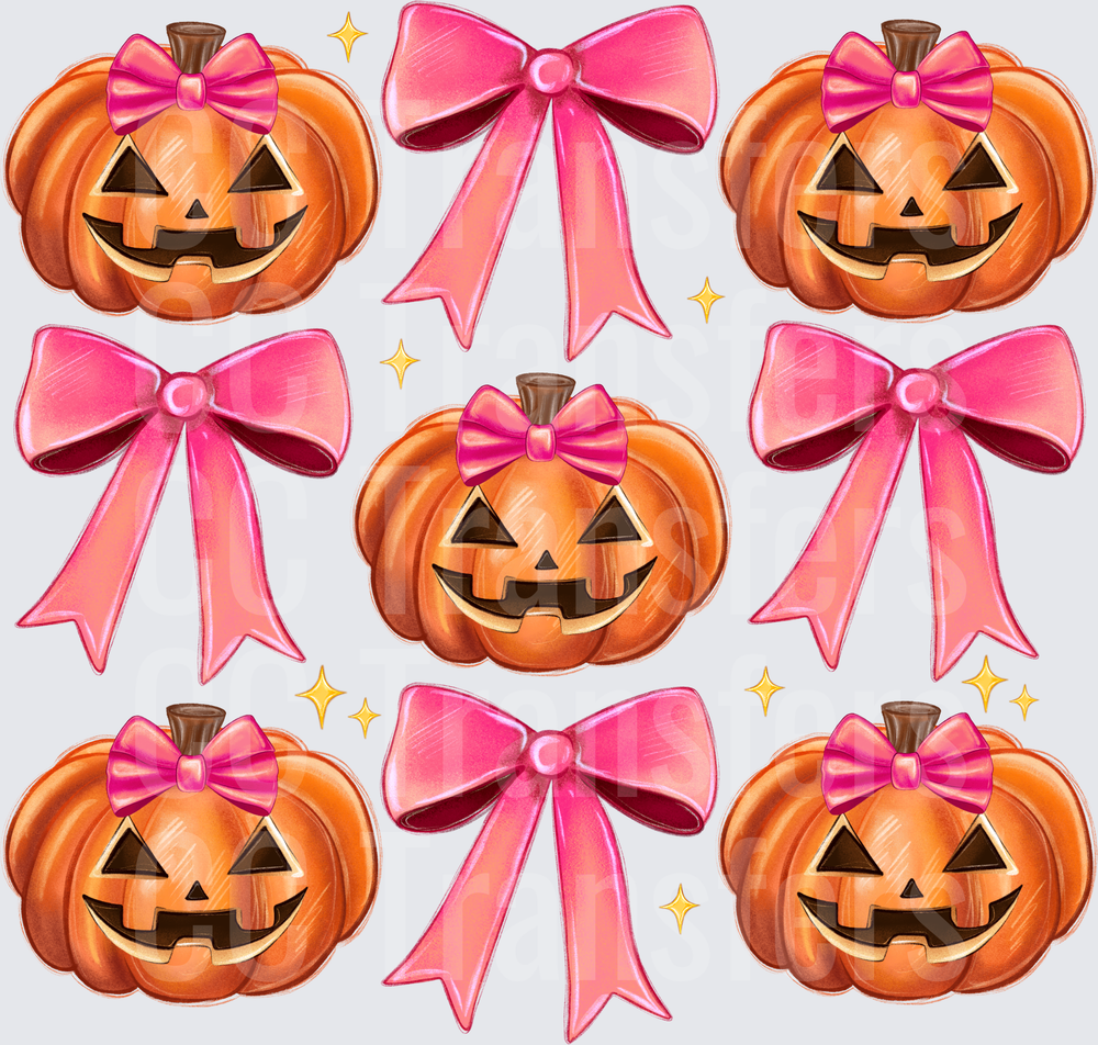 Coquette Pink Bow Jack-O-Lantern Halloween Pumpkins (DTF)