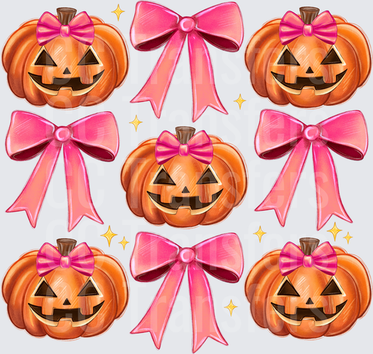 Coquette Pink Bow Jack-O-Lantern Halloween Pumpkins (DTF)