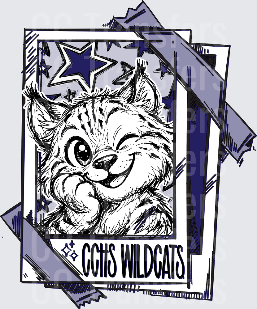 CCHS Wildcats Cartoon Wildcat Polaroid Stars (DTF)