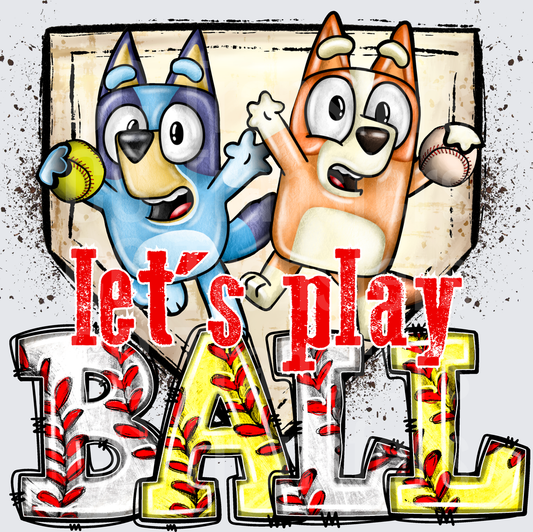 Let's Play Ball Blue and Orange Cartoon Dogs Baseball (DTF)