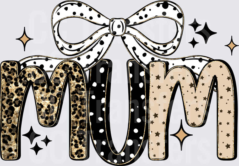 Mum Leopard Polka Dot Star Mixed Pattern Bow Design (DTF)
