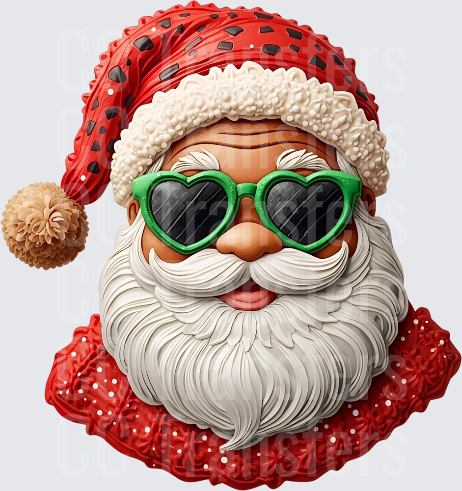 Cool Santa with Green Heart Sunglasses 3D Clay Style (DTF)