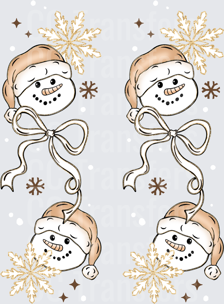 Boho Snowman Santa Hat Bow Gold Snowflake Repeat (DTF)