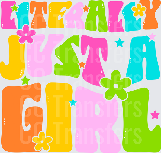 Literally Just A Girl Groovy Retro Colorful Flowers (DTF)
