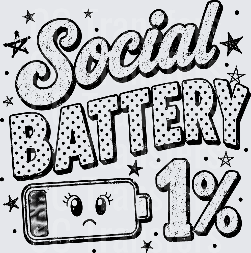 Social Battery 1% Sad Low Battery Retro Polka Dot (DTF)