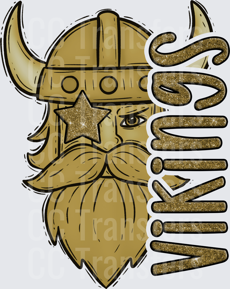 Gold Glitter Viking Warrior Face with Star Eye Mask (DTF)