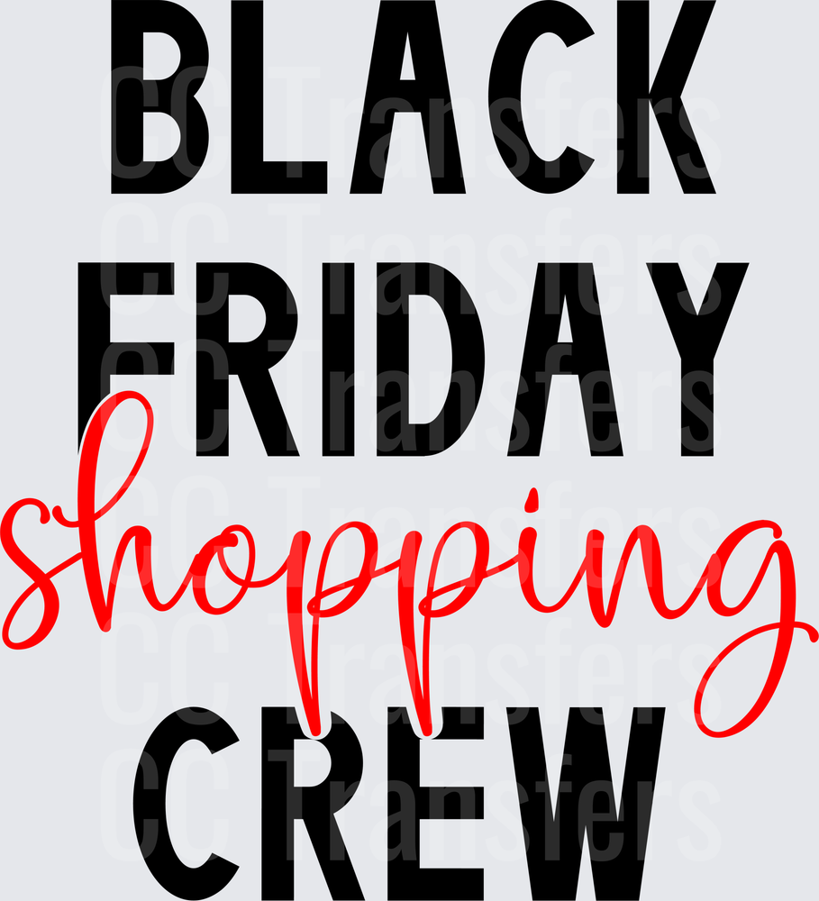 Black Friday Shopping Crew Bold Red Script Design (DTF)