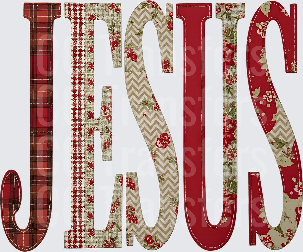 JESUS Patchwork Plaid Floral Chevron Letter Design (DTF)