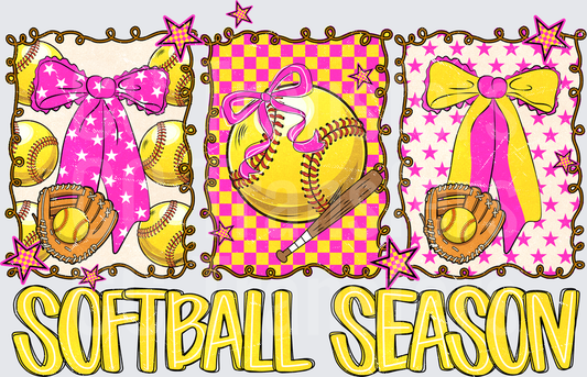 Softball Season Pink Yellow Bow Star Panel Design (DTF)