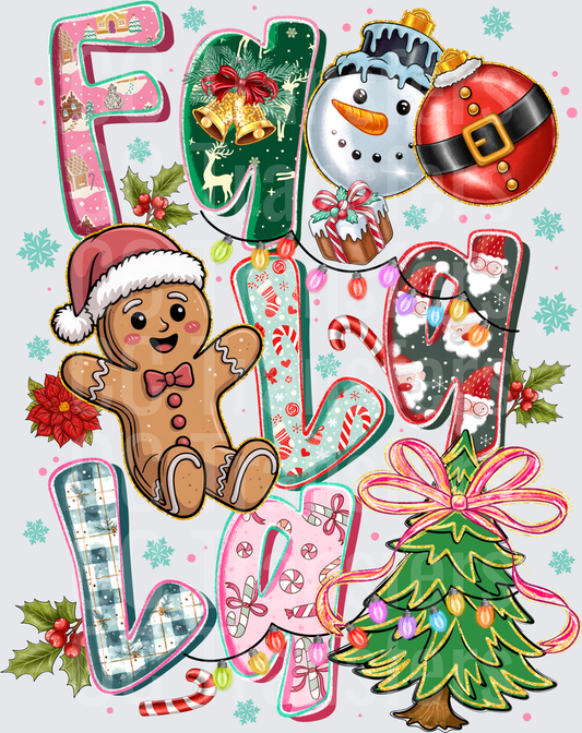 Fa La La Holiday Letters Gingerbread Snowman Christmas Tree (DTF)