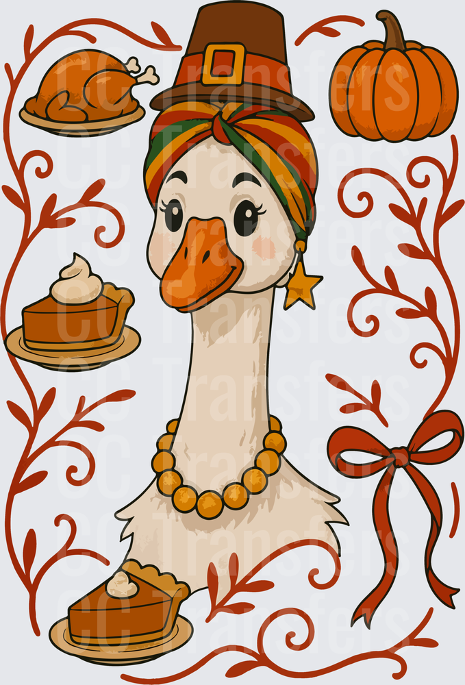 Thanksgiving Goose Pilgrim Hat Pumpkin Pie Fall Vines (DTF)