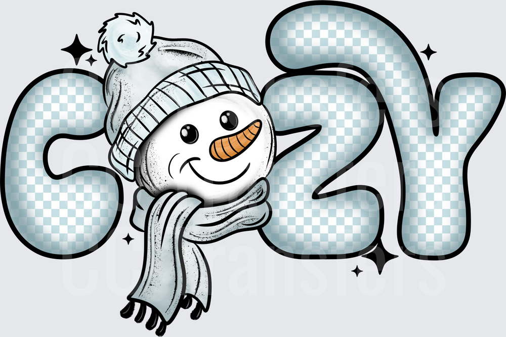Cozy Snowman Winter Word Art with Sparkles (DTF)